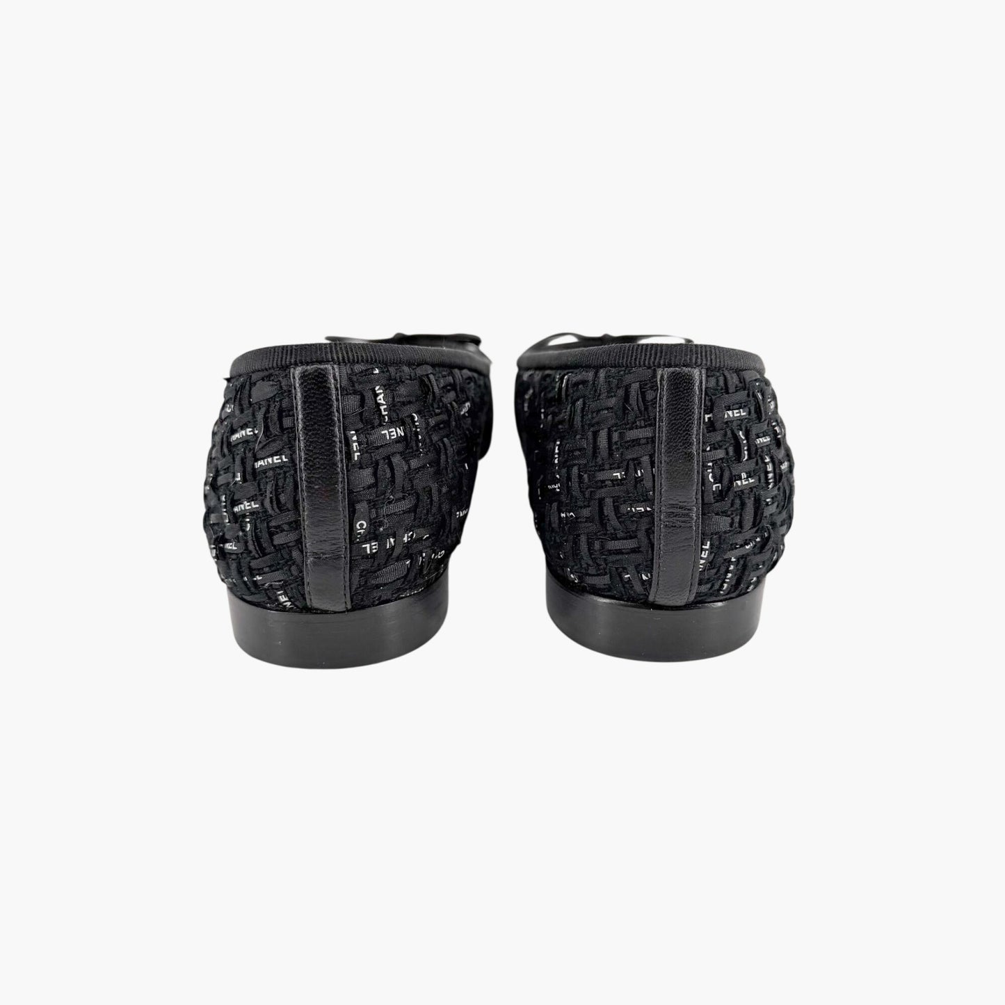 Chanel CC Cap Toe Ballet Flats Black Tweed Size 37