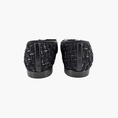 Chanel CC Cap Toe Ballet Flats Black Tweed Size 37