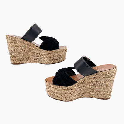 Valentino Garavani Black Suede Espadrille Wedge Sandals Size 38