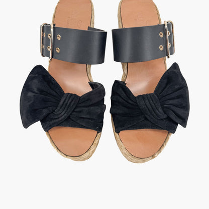 Valentino Garavani Black Suede Espadrille Wedge Sandals Size 38