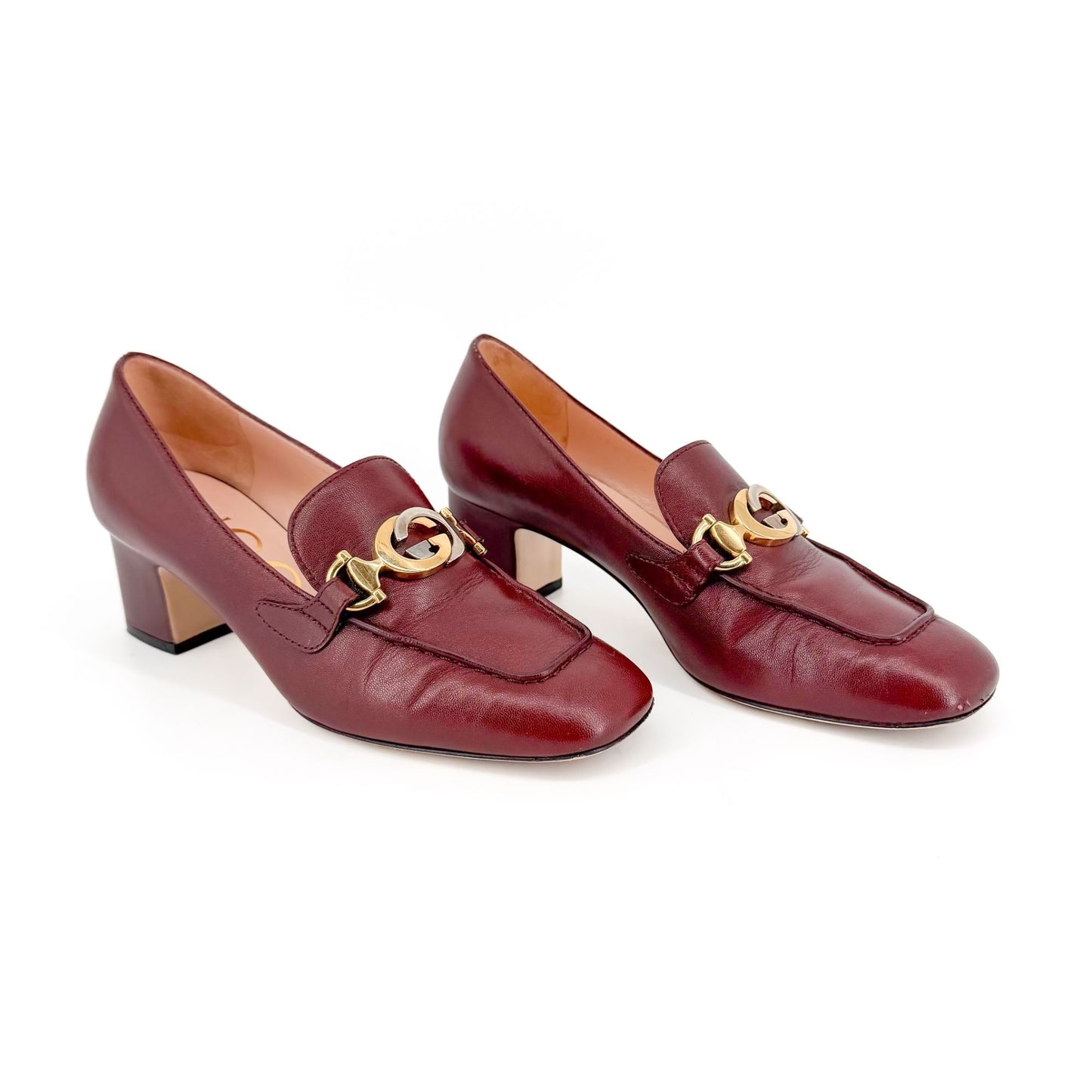 Gucci Zumi Interlocking G Loafer Pumps Burgundy Size 36.5