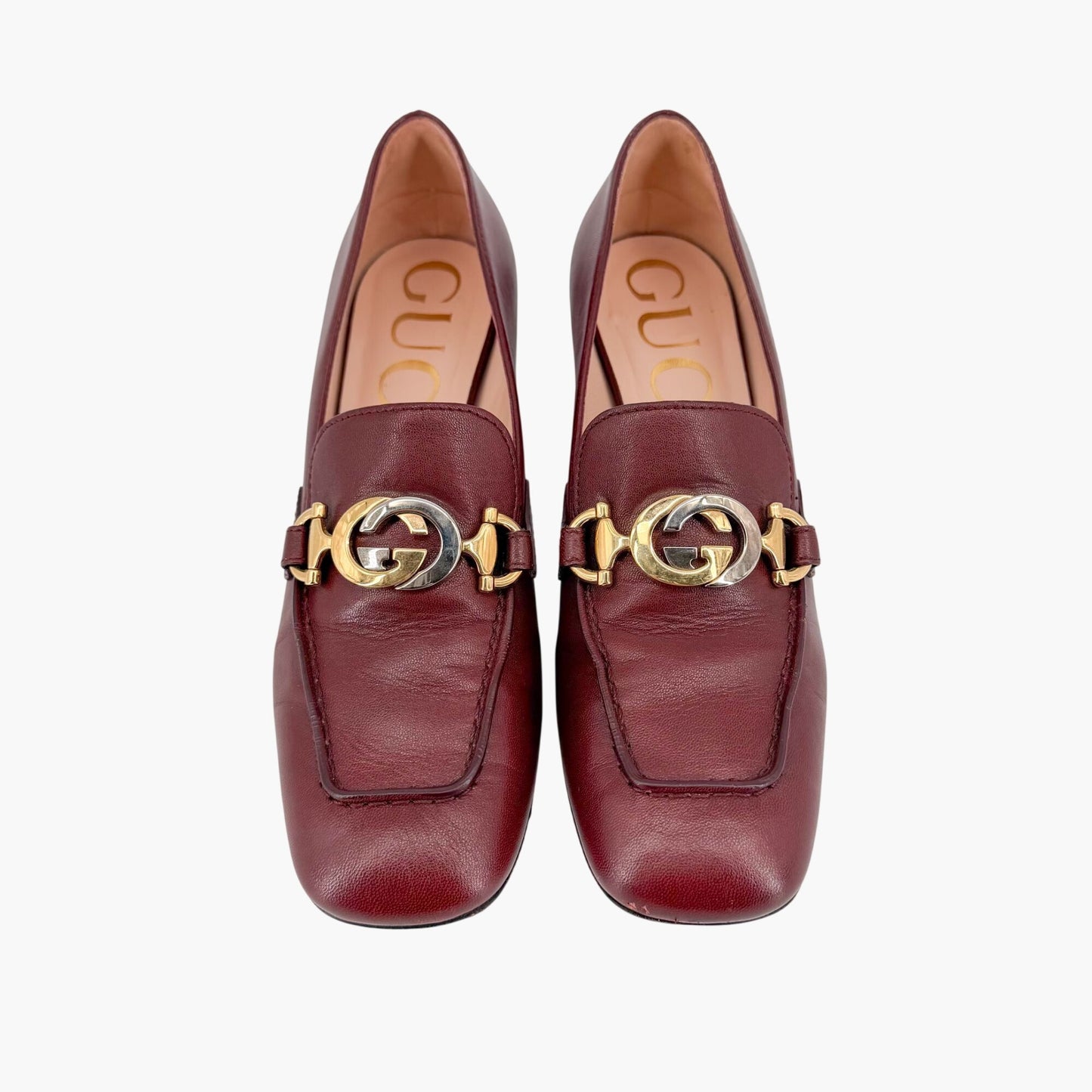 Gucci Zumi Interlocking G Loafer Pumps Burgundy Size 36.5