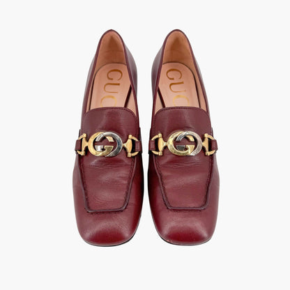 Gucci Zumi Interlocking G Loafer Pumps Burgundy Size 36.5
