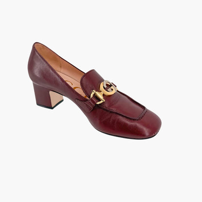 Gucci Zumi Interlocking G Loafer Pumps Burgundy Size 36.5