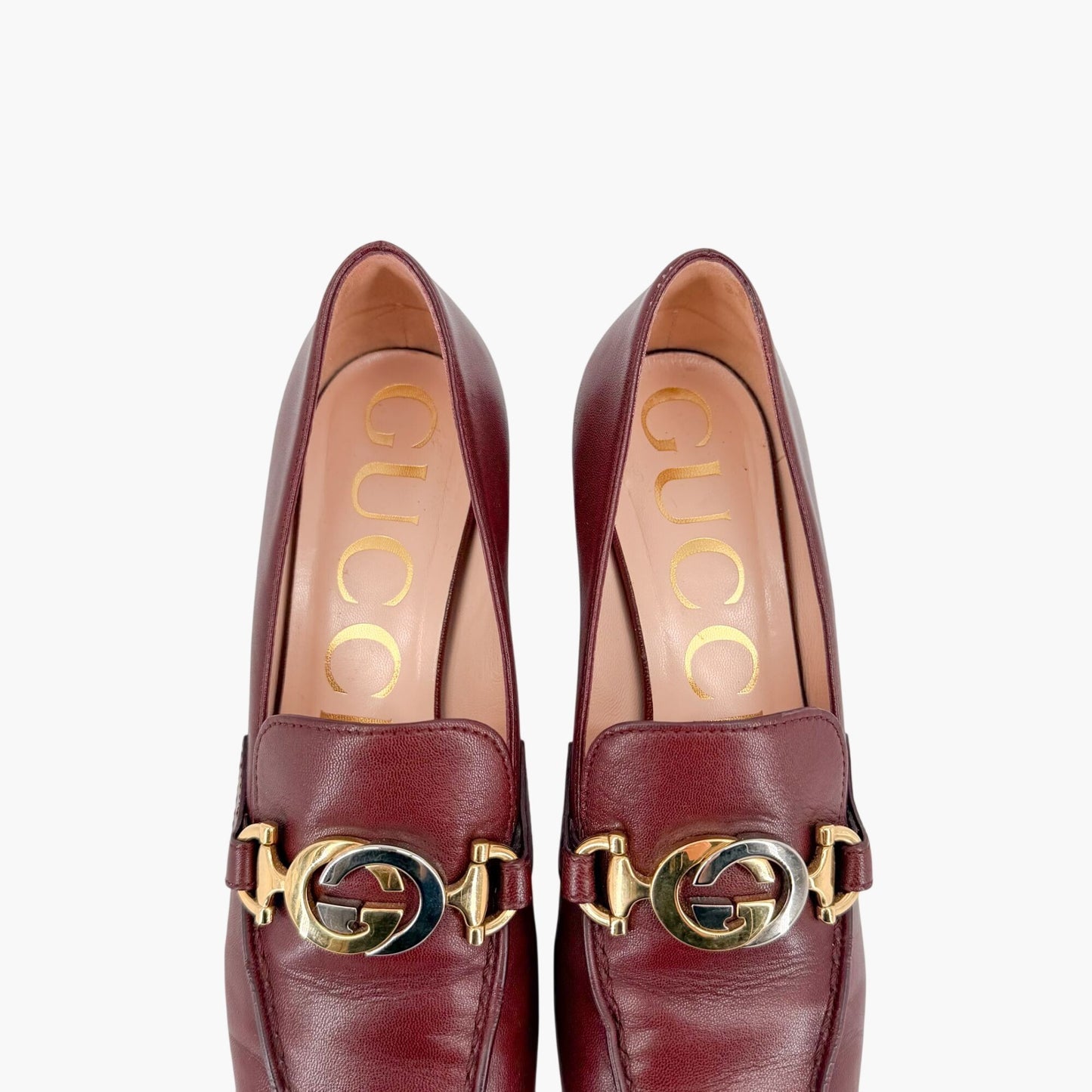 Gucci Zumi Interlocking G Loafer Pumps Burgundy Size 36.5