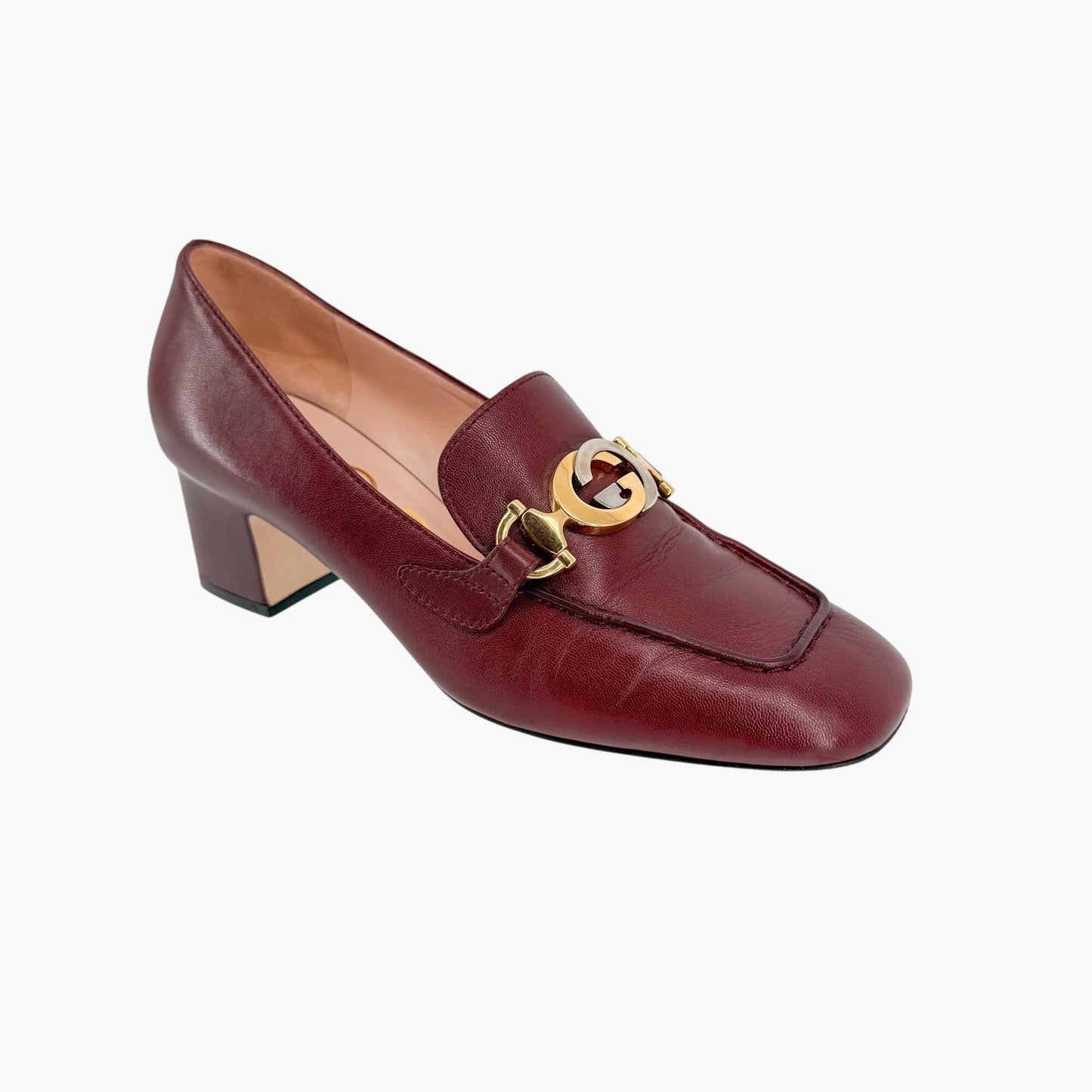 Gucci Zumi Interlocking G Loafer Pumps Burgundy Size 36.5
