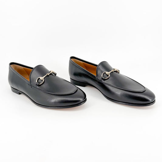 Gucci Jordaan Horsebit Loafer in Black Leather Size 38.5