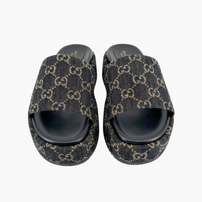 Gucci Angelina Platform Slide Sandals in Black GG Denim – Size 38