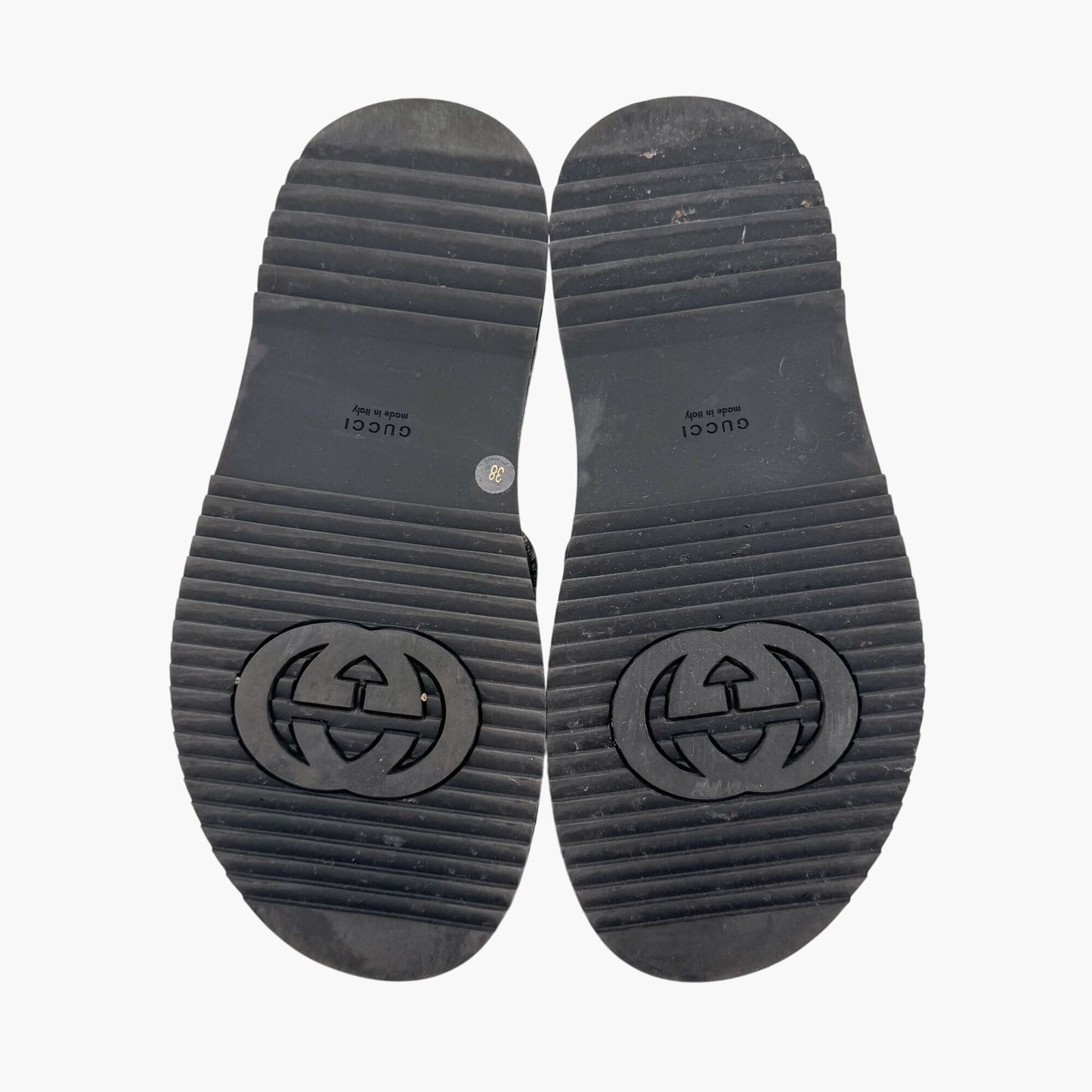 Gucci Angelina Platform Slide Sandals in Black GG Denim – Size 38