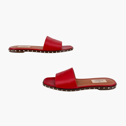 Valentino Garavani Soul Rockstud Slide Sandals Red Size 37