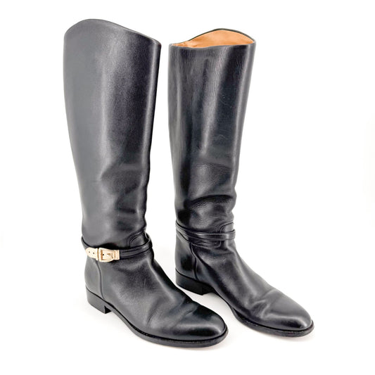 Gucci Knee High Riding Boots in Black Leather Size 8