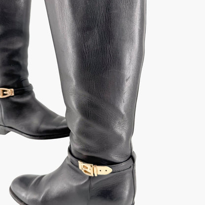 Gucci Knee High Riding Boots in Black Leather Size 8