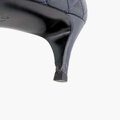 Chanel Camellia Cap Toe Quilted Leather Pumps Blue Size 38.5C