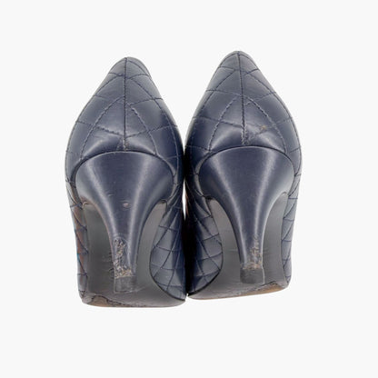 Chanel Camellia Cap Toe Quilted Leather Pumps Blue Size 38.5C