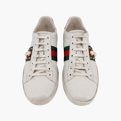 Gucci Pearl-Embellished Ace White Leather Sneakers Size 38.5