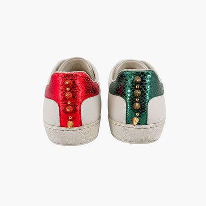 Gucci Pearl-Embellished Ace White Leather Sneakers Size 38.5