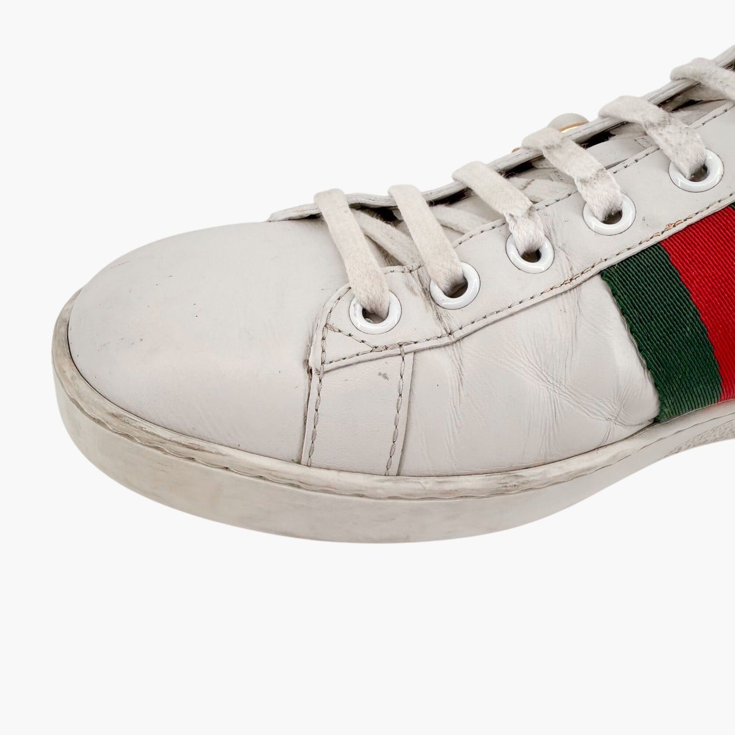 Gucci Pearl-Embellished Ace White Leather Sneakers Size 38.5
