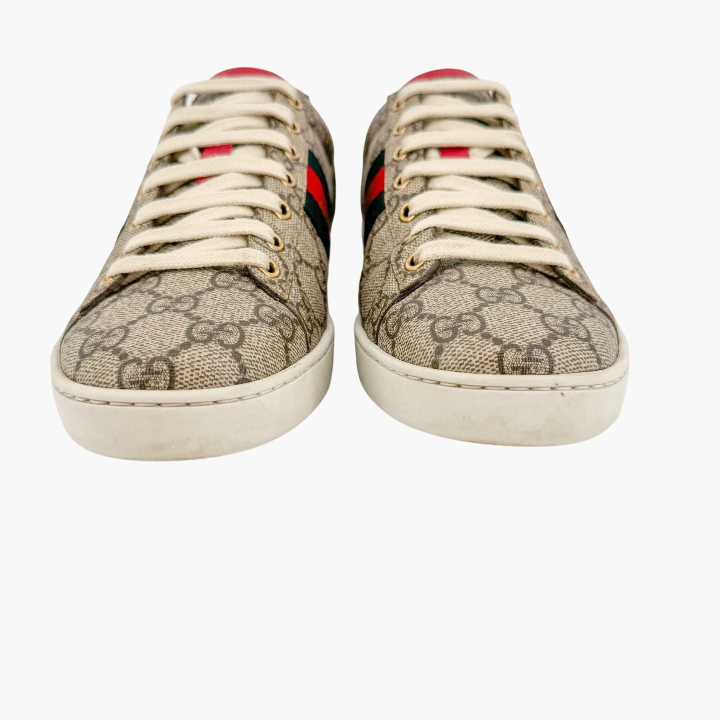 Gucci Ace Web Stripe Sneakers in Beige Supreme GG Monogram Canvas Size 38.5