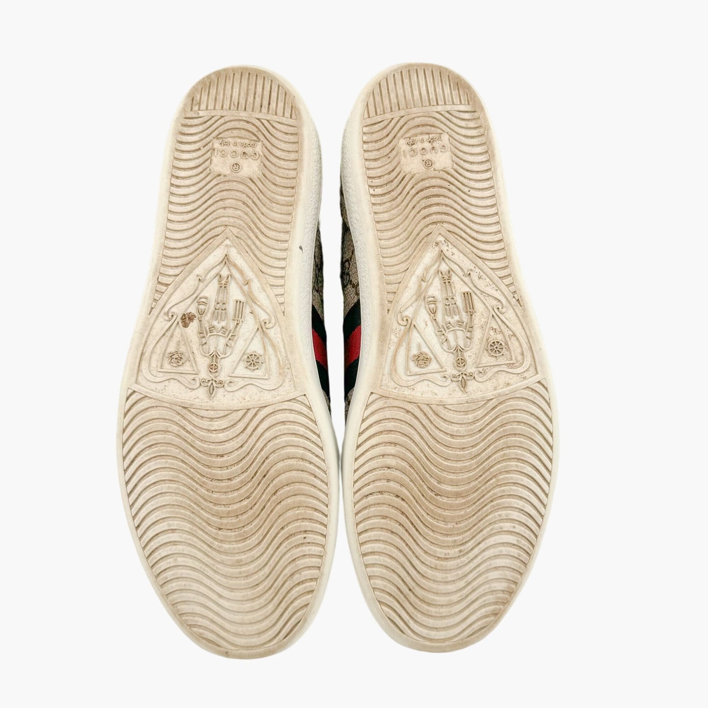 Gucci Ace Web Stripe Sneakers in Beige Supreme GG Monogram Canvas Size 38.5