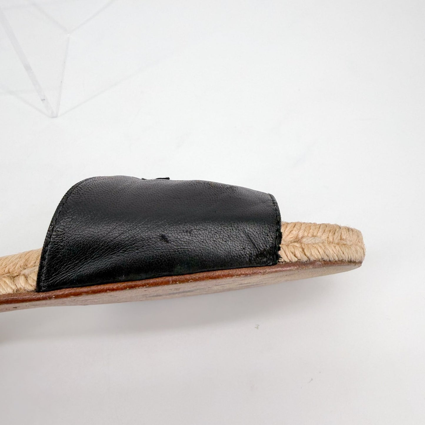 Chanel CC Black Leather Espadrille Slide Sandals Size 38