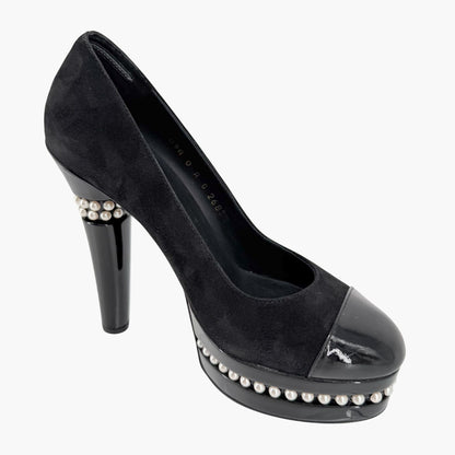 Chanel Pearl Platform Cap Toe Pumps Black Size 37
