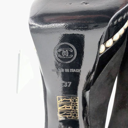Chanel Pearl Platform Cap Toe Pumps Black Size 37