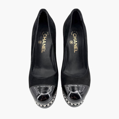 Chanel Pearl Platform Cap Toe Pumps Black Size 37