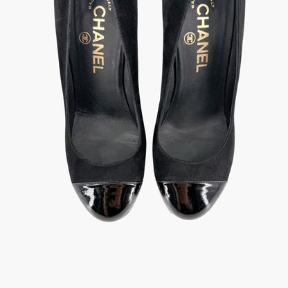 Chanel Pearl Platform Cap Toe Pumps Black Size 37