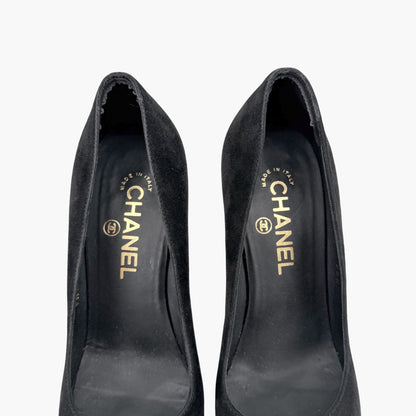 Chanel Pearl Platform Cap Toe Pumps Black Size 37