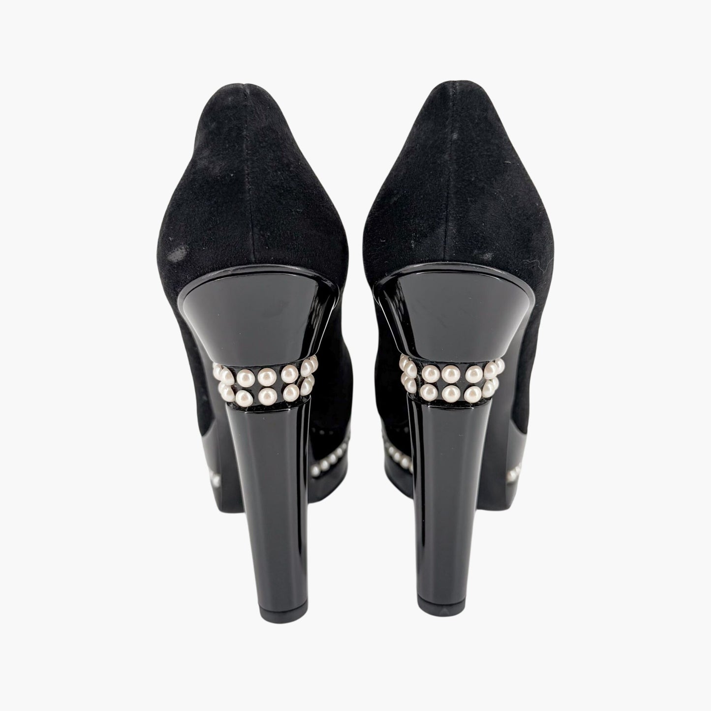 Chanel Pearl Platform Cap Toe Pumps Black Size 37