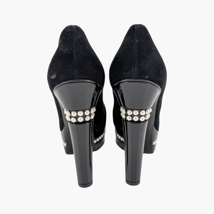 Chanel Pearl Platform Cap Toe Pumps Black Size 37