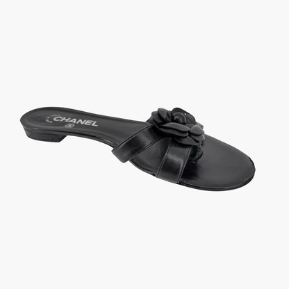 Chanel Camellia CC Leather Thong Slide Sandals Size 40.5