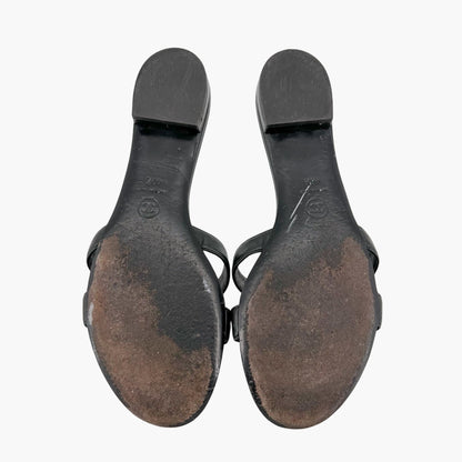 Chanel Camellia CC Leather Thong Slide Sandals Size 40.5