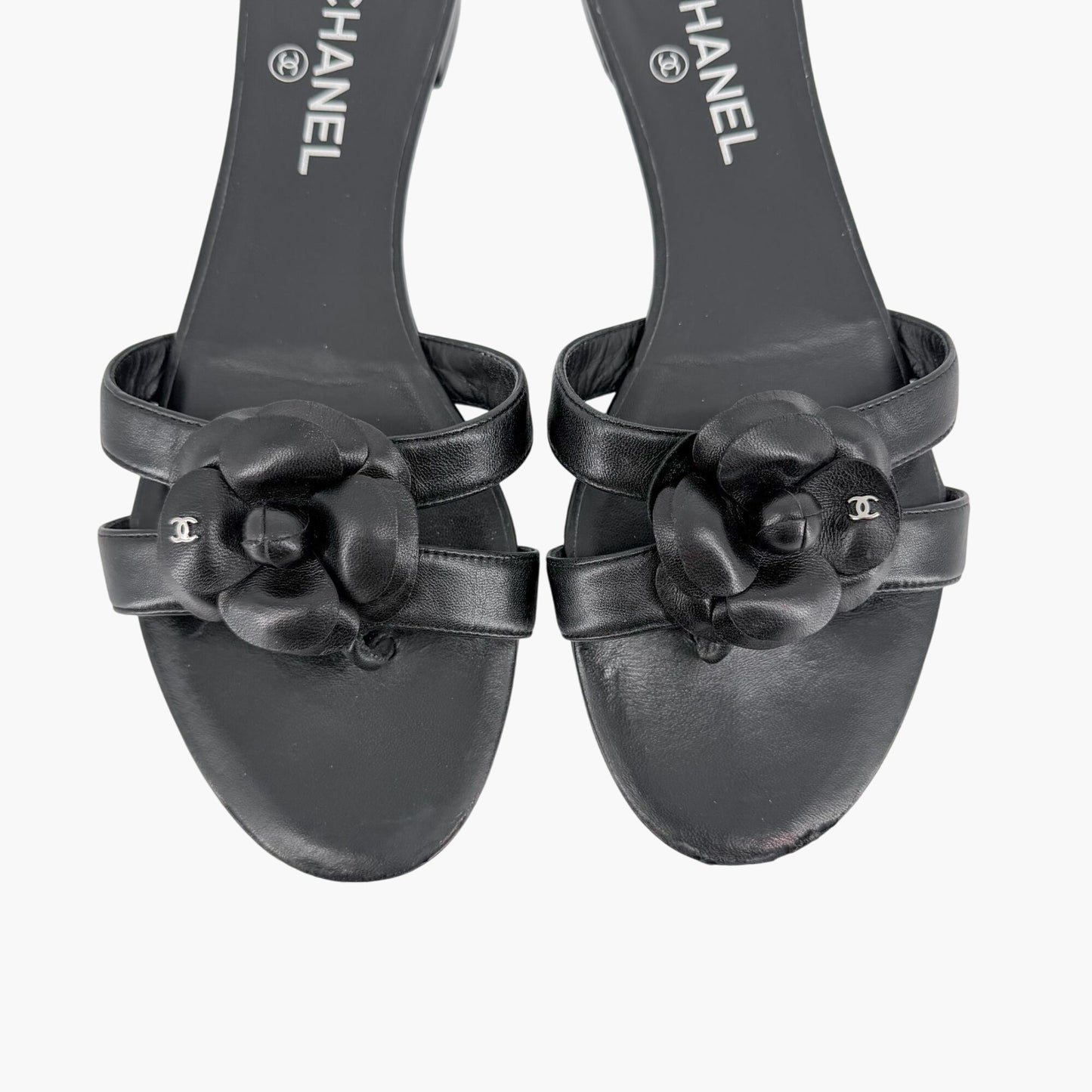 Chanel Camellia CC Leather Thong Slide Sandals Size 40.5