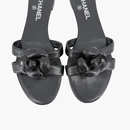Chanel Camellia CC Leather Thong Slide Sandals Size 40.5