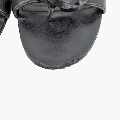 Chanel Camellia CC Leather Thong Slide Sandals Size 40.5