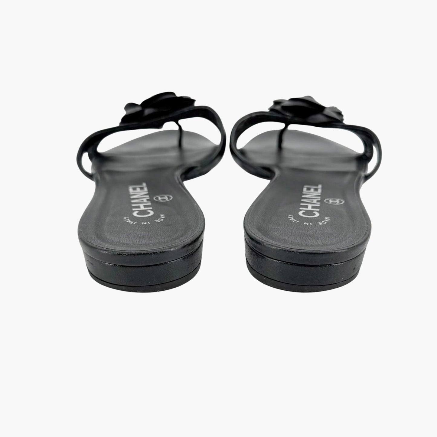 Chanel Camellia CC Leather Thong Slide Sandals Size 40.5