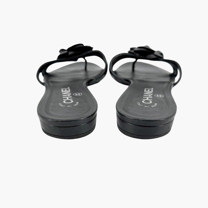 Chanel Camellia CC Leather Thong Slide Sandals Size 40.5