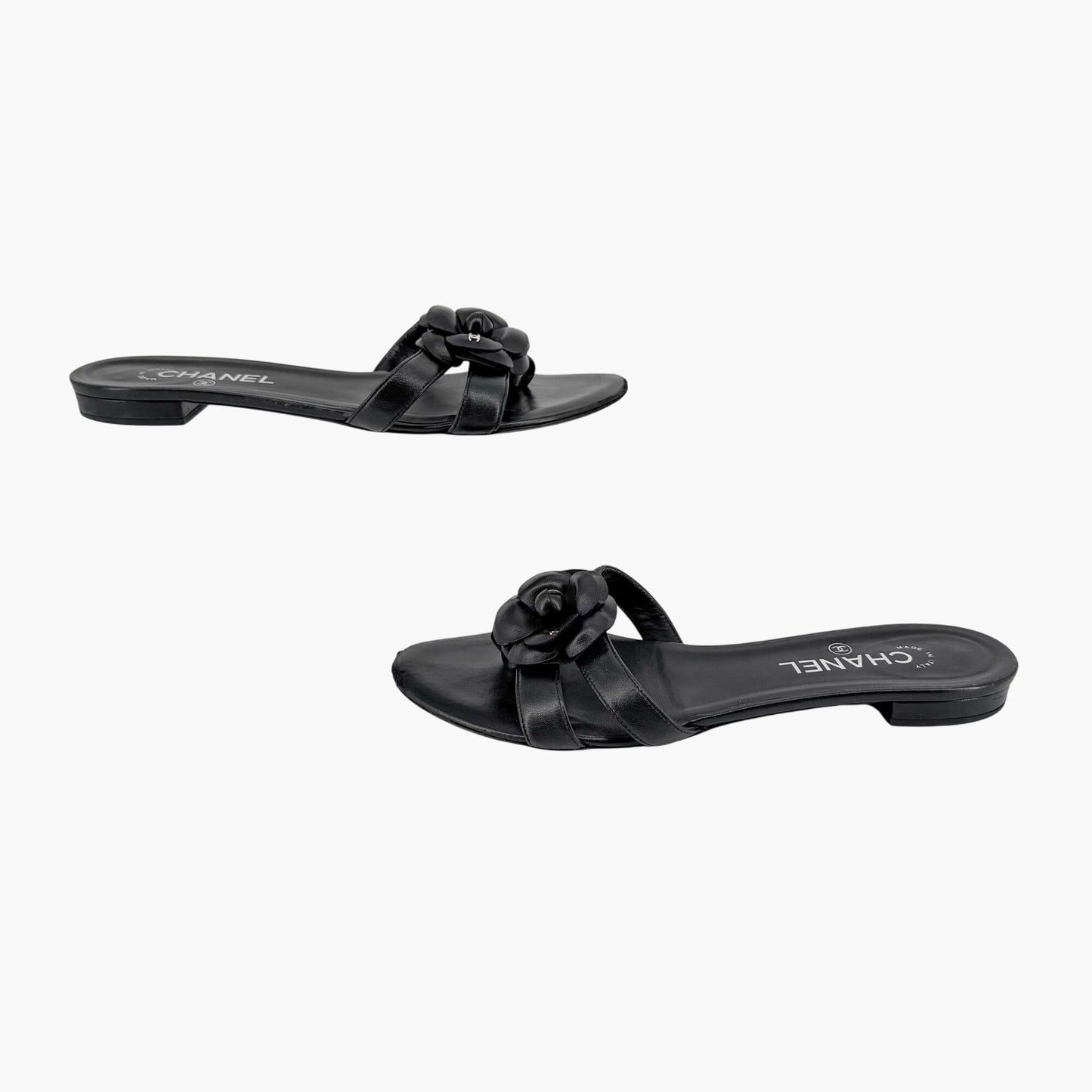 Chanel Camellia CC Leather Thong Slide Sandals Size 40.5