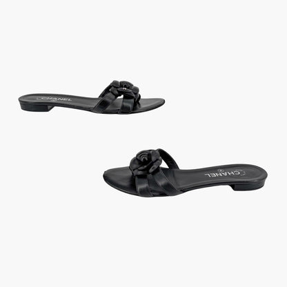 Chanel Camellia CC Leather Thong Slide Sandals Size 40.5