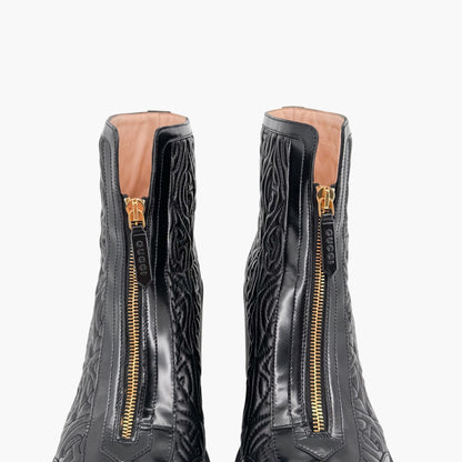Gucci Trip Zip Front Rhombus Quilted Combat Boots in Black Leather Size 42