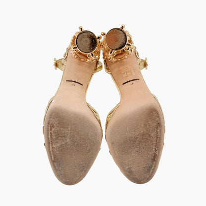 Dolce & Gabbana Fairytale Sculpted Heel Pumps in Metallic Gold Leather Size 38