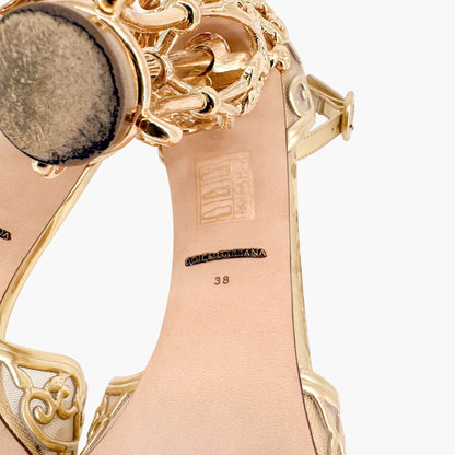 Dolce & Gabbana Fairytale Sculpted Heel Pumps in Metallic Gold Leather Size 38