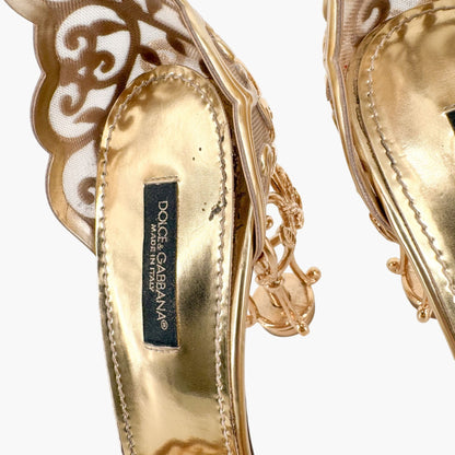 Dolce & Gabbana Fairytale Sculpted Heel Pumps in Metallic Gold Leather Size 38