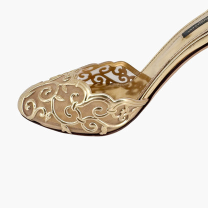 Dolce & Gabbana Fairytale Sculpted Heel Pumps in Metallic Gold Leather Size 38