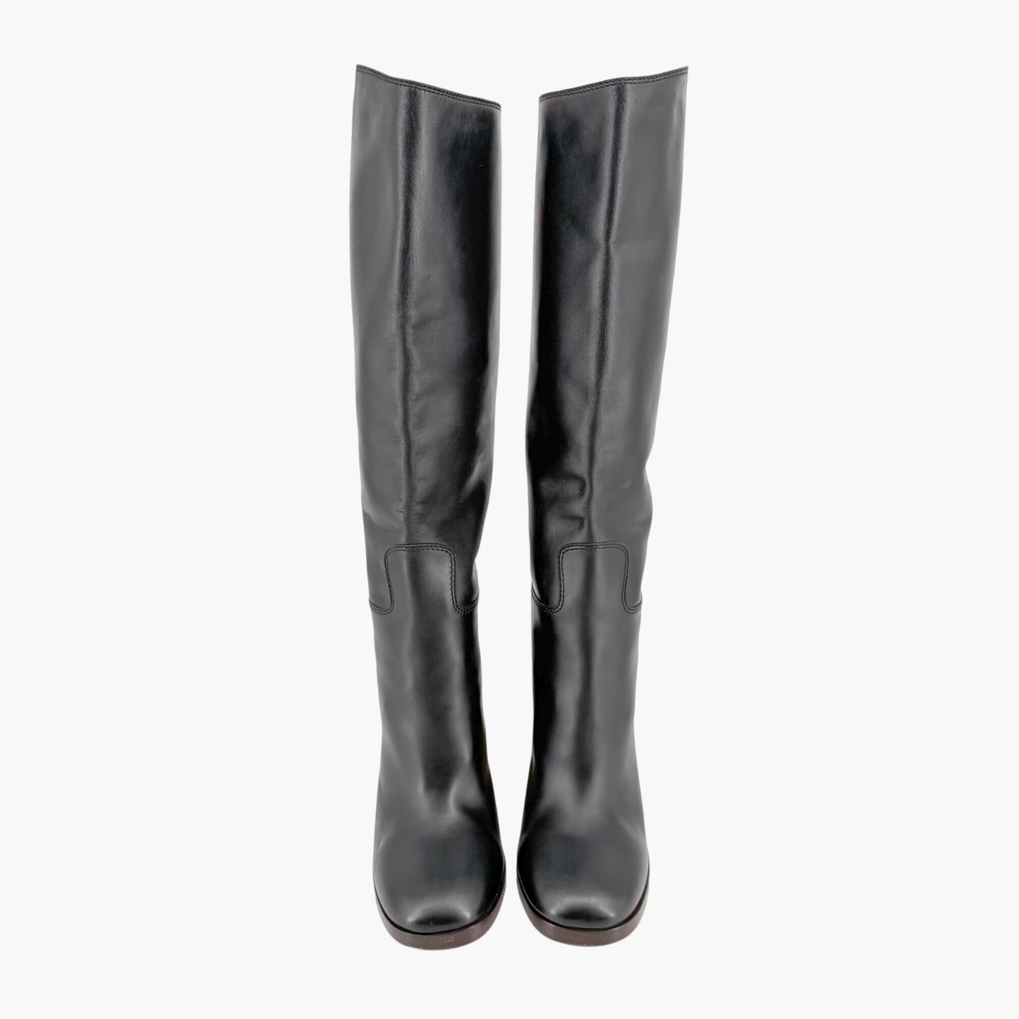 Gucci Metallic Block Heel Knee High Boots in Black Leather Size 39