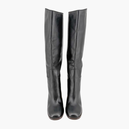 Gucci Metallic Block Heel Knee High Boots in Black Leather Size 39