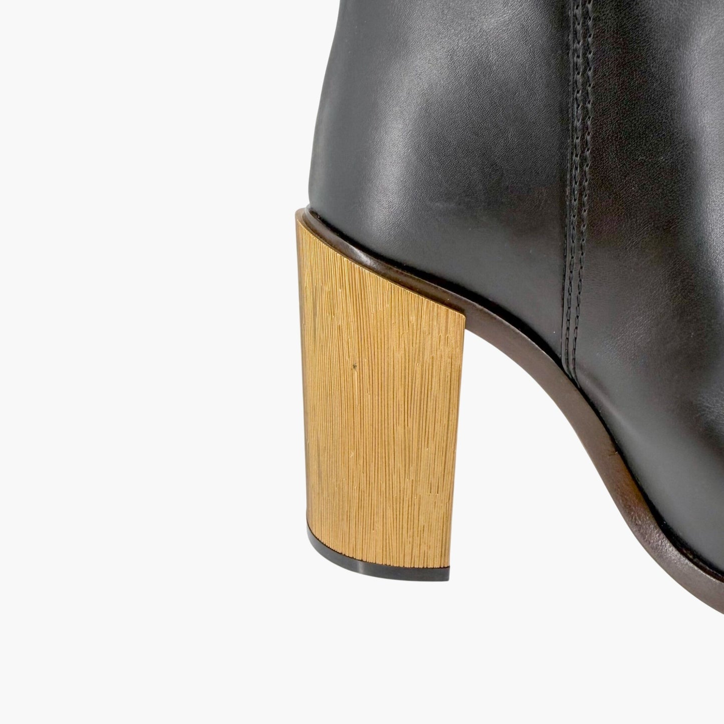 Gucci Metallic Block Heel Knee High Boots in Black Leather Size 39