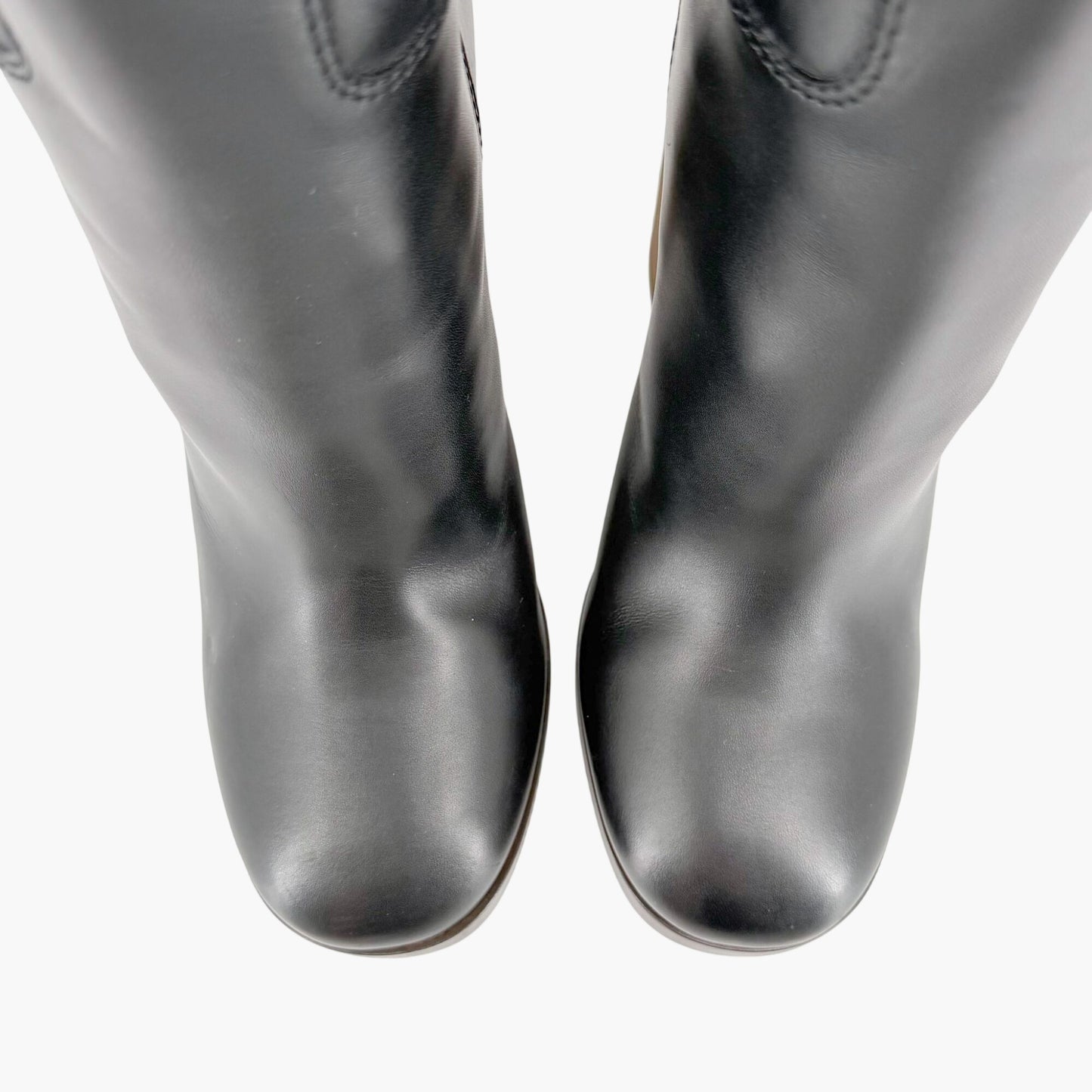 Gucci Metallic Block Heel Knee High Boots in Black Leather Size 39