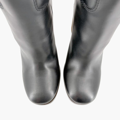 Gucci Metallic Block Heel Knee High Boots in Black Leather Size 39